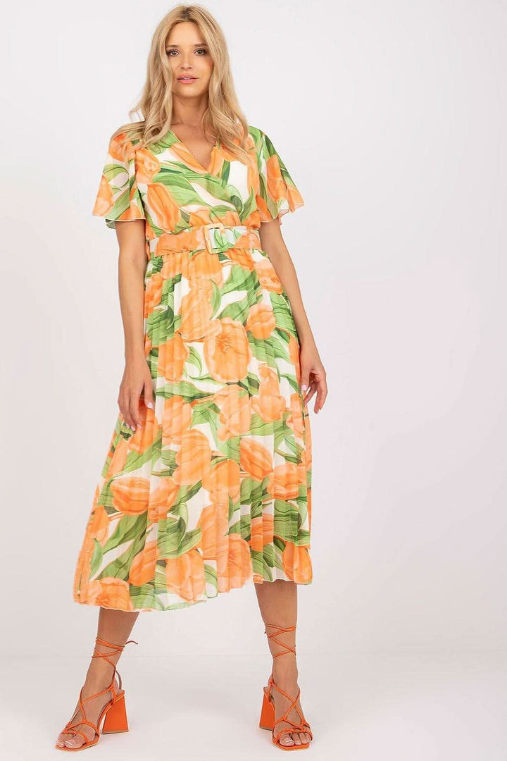Floral Summer Dress with Frilled Sleeves and Pleated Skirt - Ludowika 