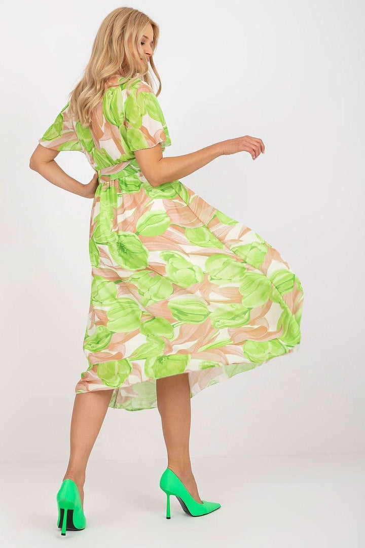 Colorful Print Flared Midi Dress with Belt - Ludowika 