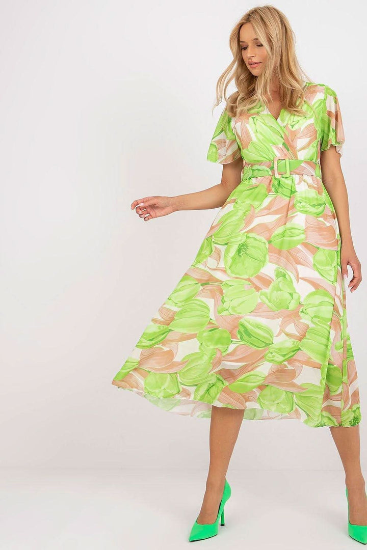 Colorful Print Flared Midi Dress with Belt - Ludowika 
