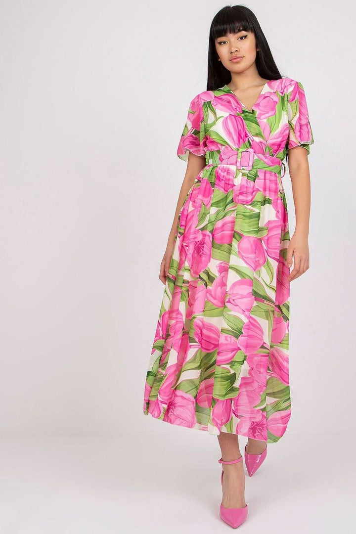 Colorful Print Flared Midi Dress with Belt - Ludowika 