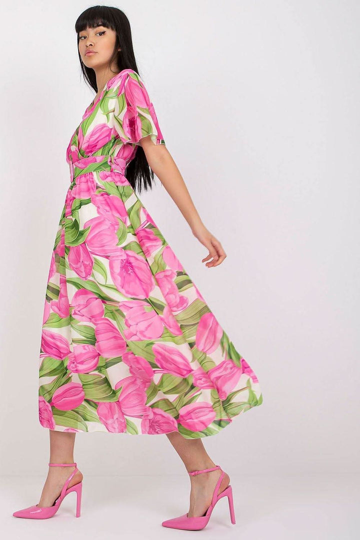Colorful Print Flared Midi Dress with Belt - Ludowika 