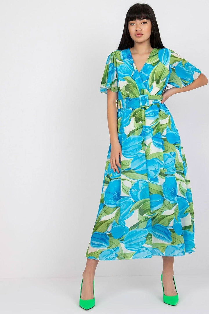 Colorful Print Flared Midi Dress with Belt - Ludowika 