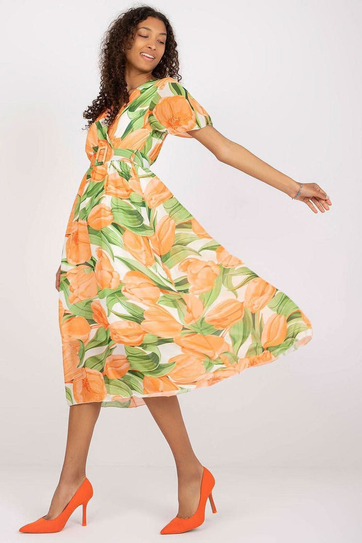Colorful Print Flared Midi Dress with Belt - Ludowika 