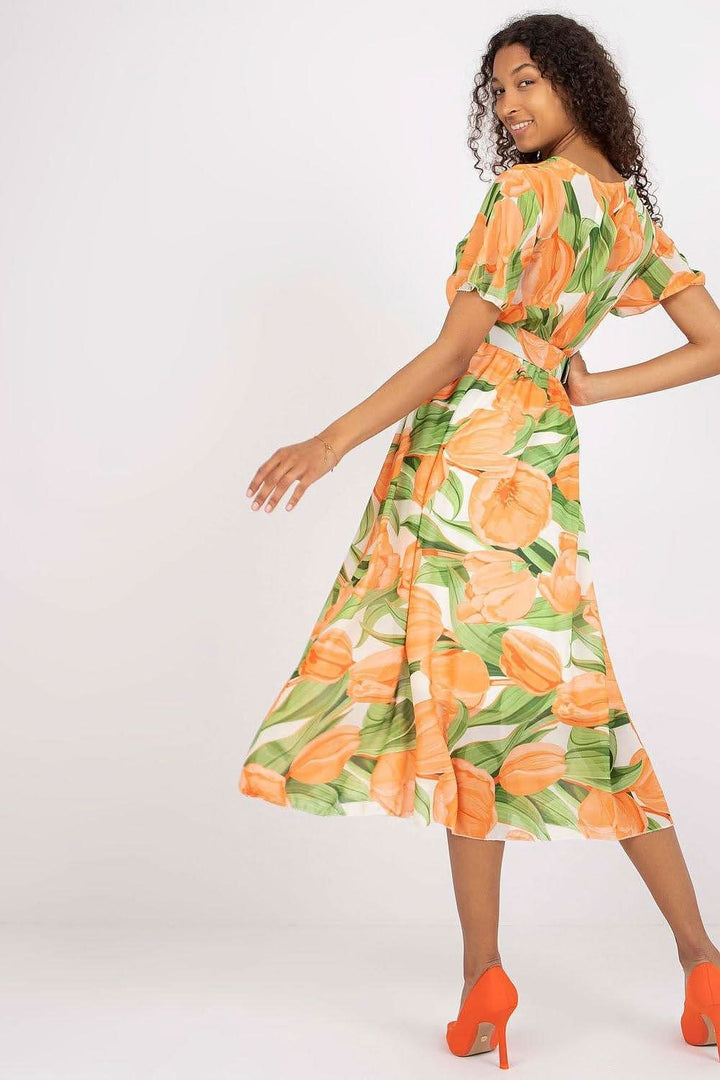 Colorful Print Flared Midi Dress with Belt - Ludowika 