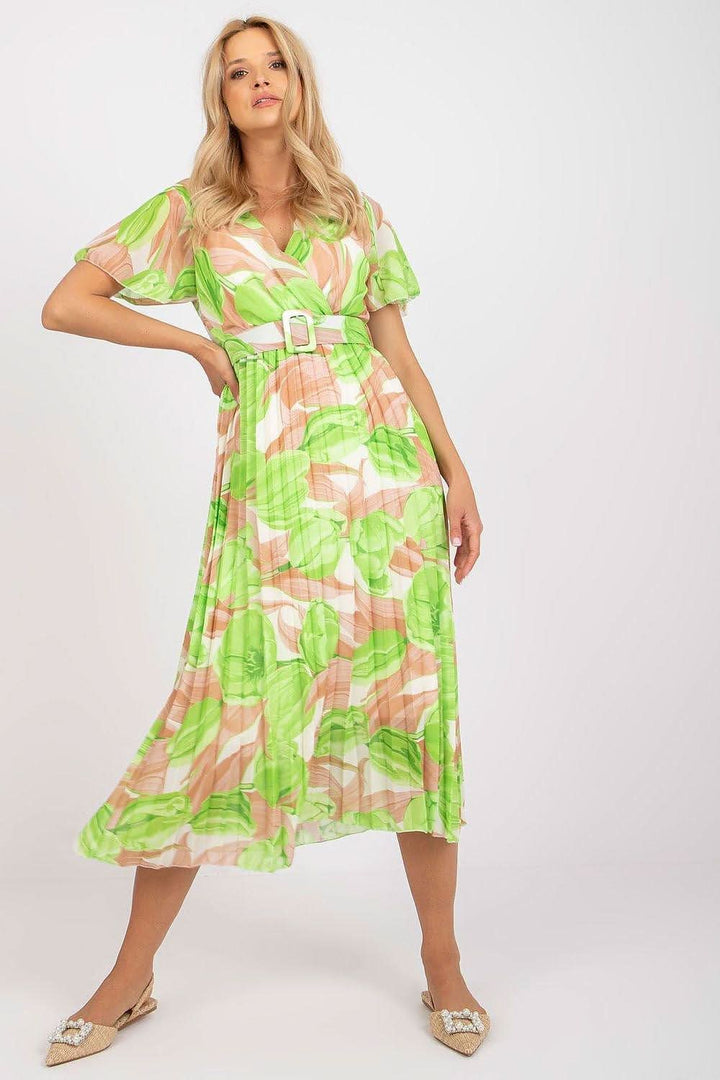 Floral Summer Dress with Frilled Sleeves and Pleated Skirt - Ludowika 