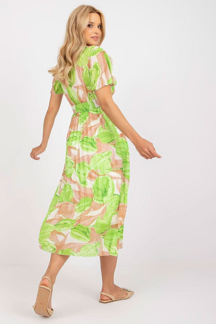 Floral Summer Dress with Frilled Sleeves and Pleated Skirt - Ludowika 