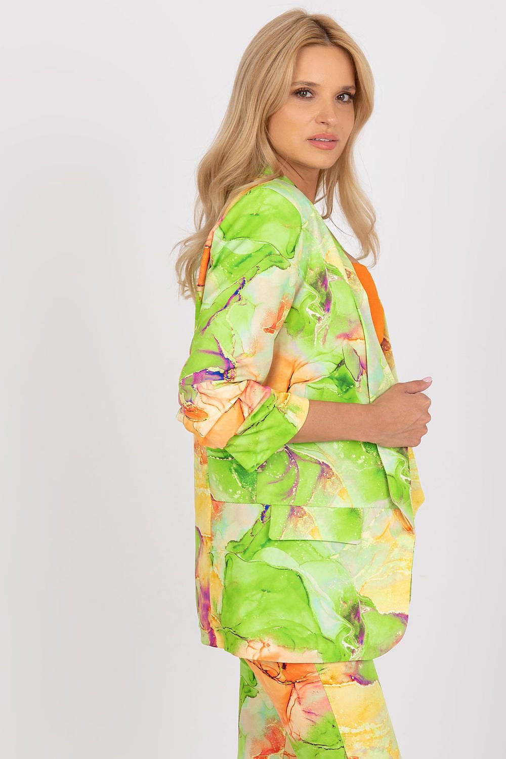 Chic Straight-Cut Colorful Jacket with 3/4 Sleeves