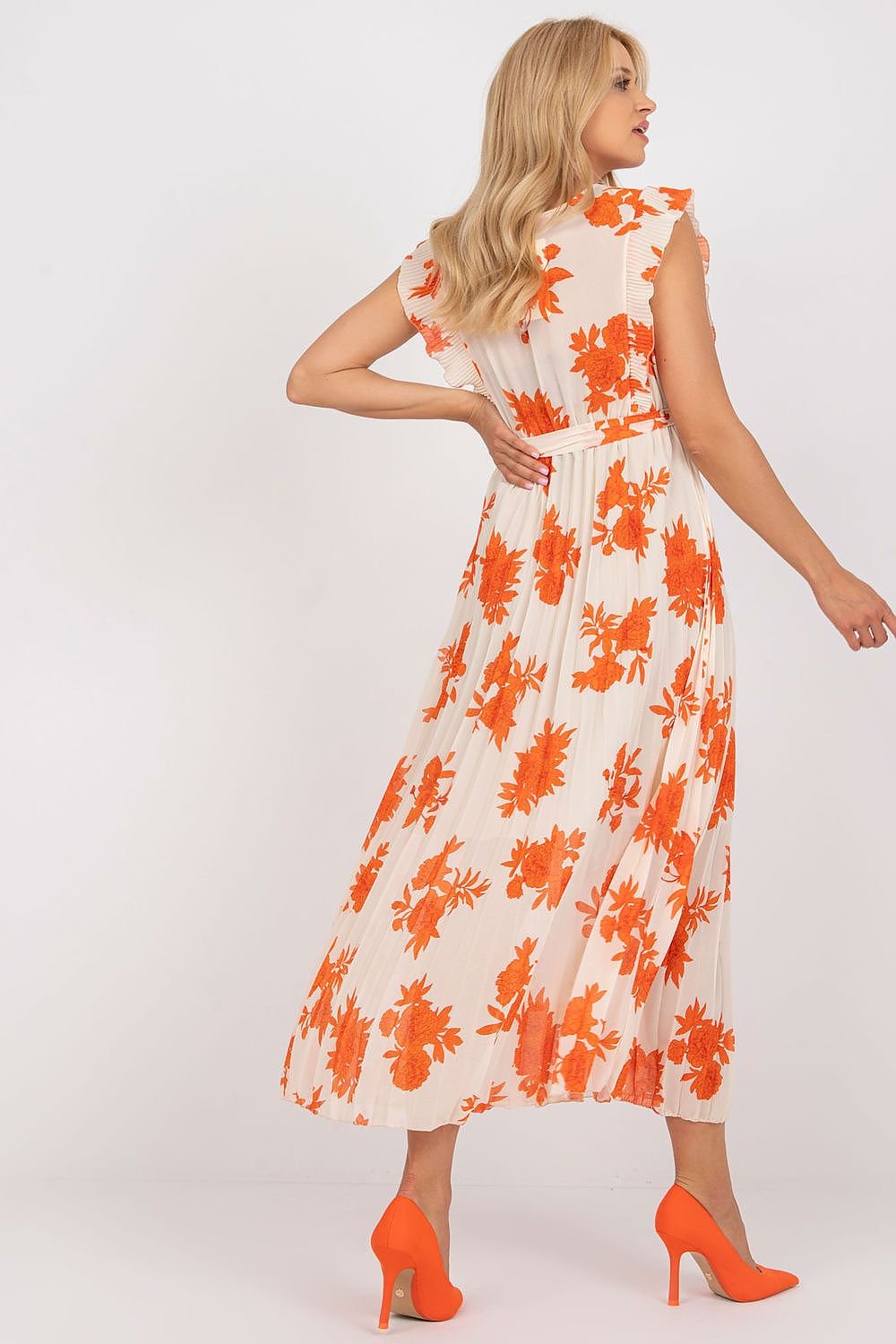 Summer Long Dress with Frilled Sleeves and Pleated Skirt