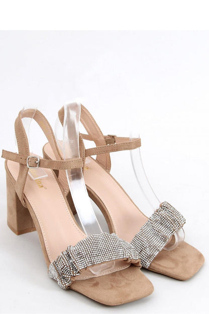 Women's Brown Suede Sandals 8.5 cm Heel with Glittering Stone Strap