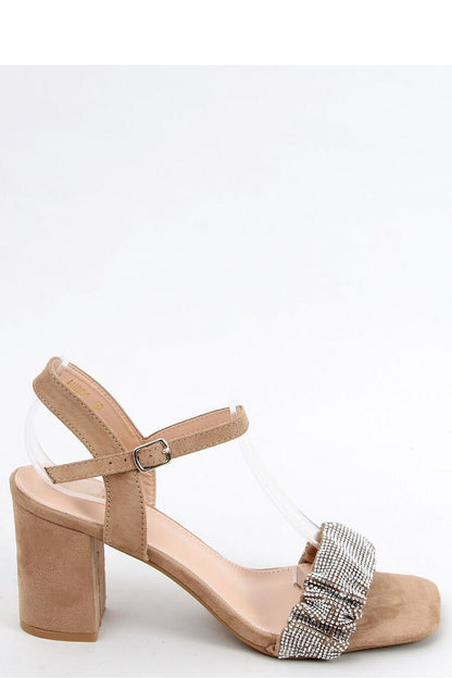 Women's Brown Suede Sandals 8.5 cm Heel with Glittering Stone Strap