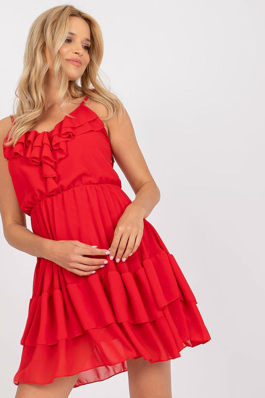 Summer Dress with Straps, Lightweight Lining, and Decorative Frills