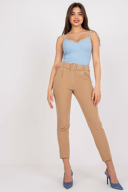 Pantalon taille haute avec fermeture éclair et ceinture