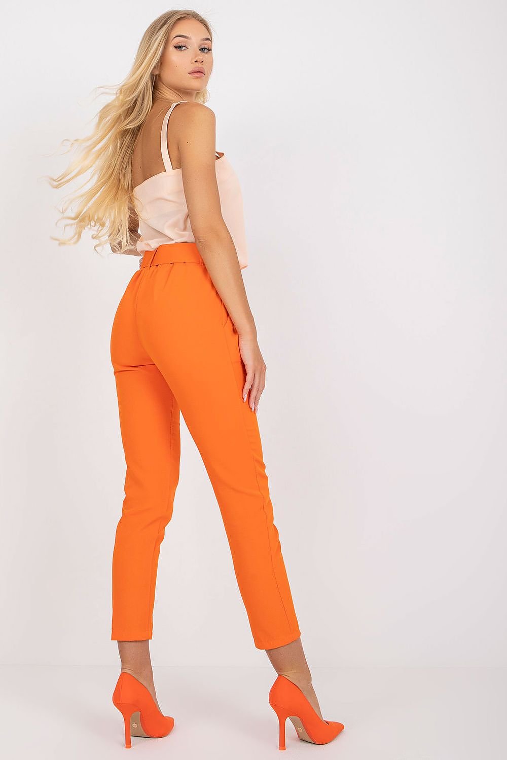 Pantalon taille haute avec fermeture éclair et ceinture