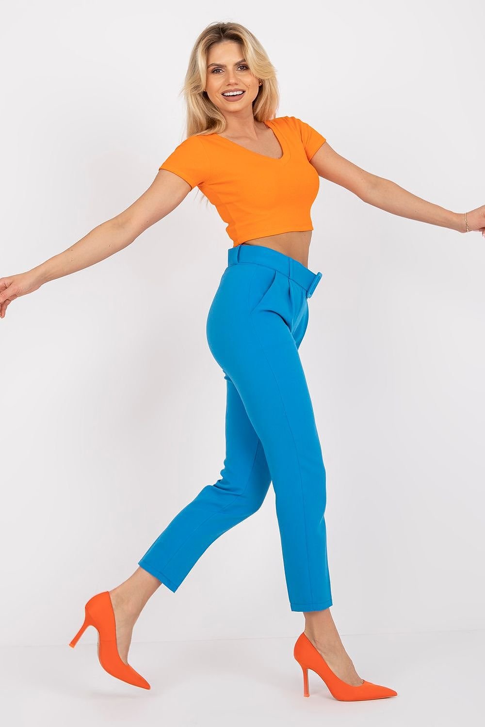 Pantalon taille haute avec fermeture éclair et ceinture