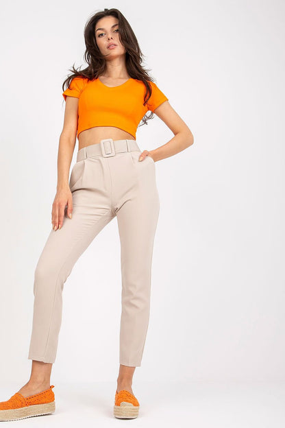 Pantalon taille haute avec fermeture éclair et ceinture