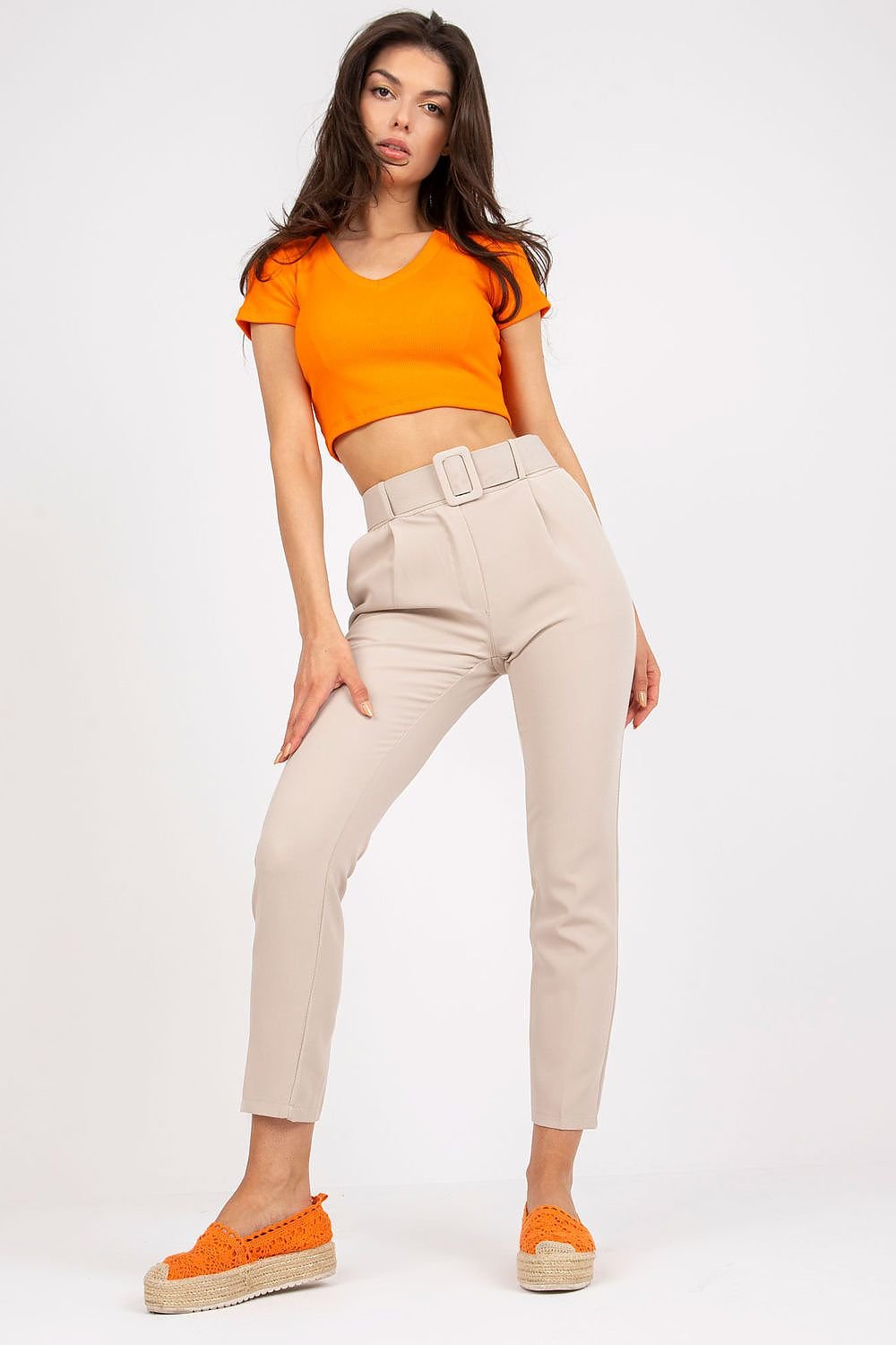 Pantalon taille haute avec fermeture éclair et ceinture