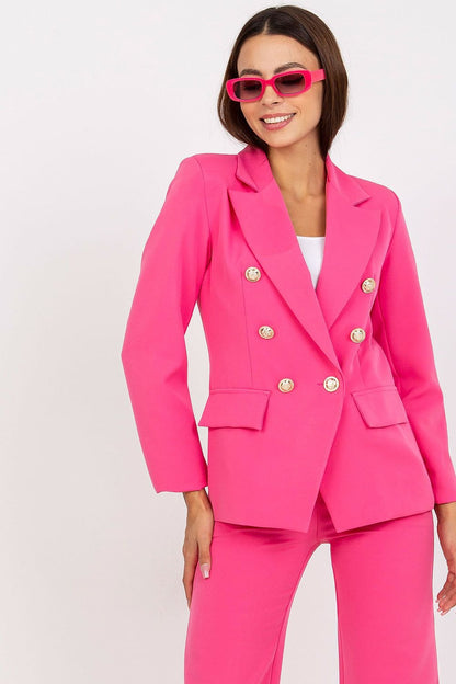 A chic buttoned women's jacket with shoulder cushions and imitation pockets. Fully lined for comfort, it’s versatile enough for a variety of occasions, offering a sophisticated and structured silhouette.