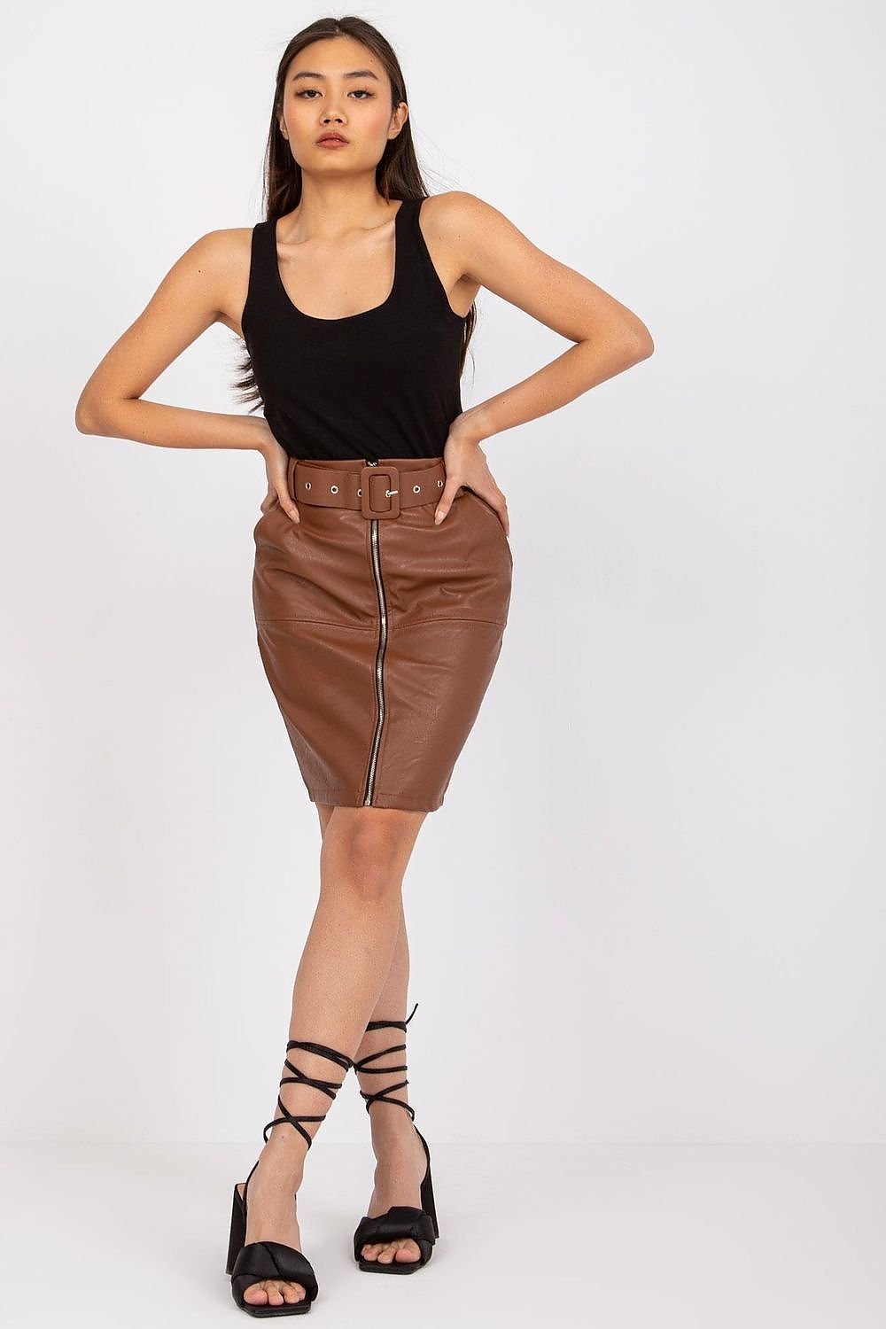 Eco-Leather Pencil Skirt with Zip & Matching Belt - Ludowika 