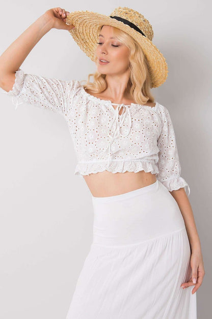 Openwork Pattern Blouse with Front and Sleeve Ties