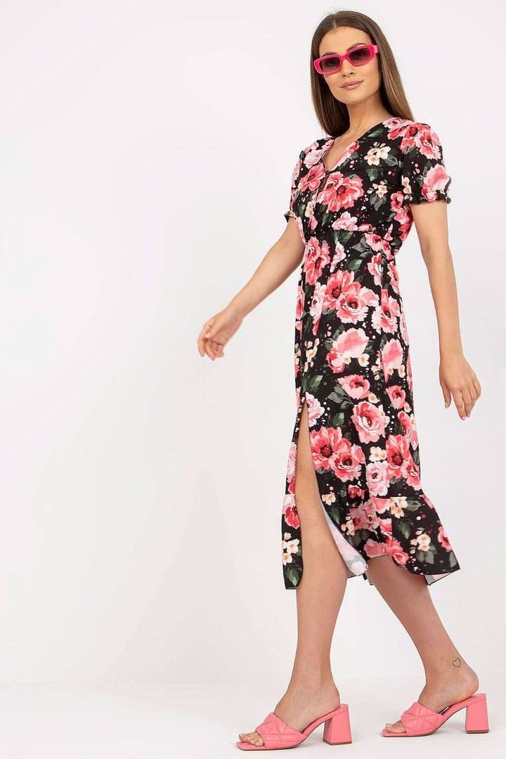 Playful Floral Summer Dress with Front Buttons and Frill - Ludowika 