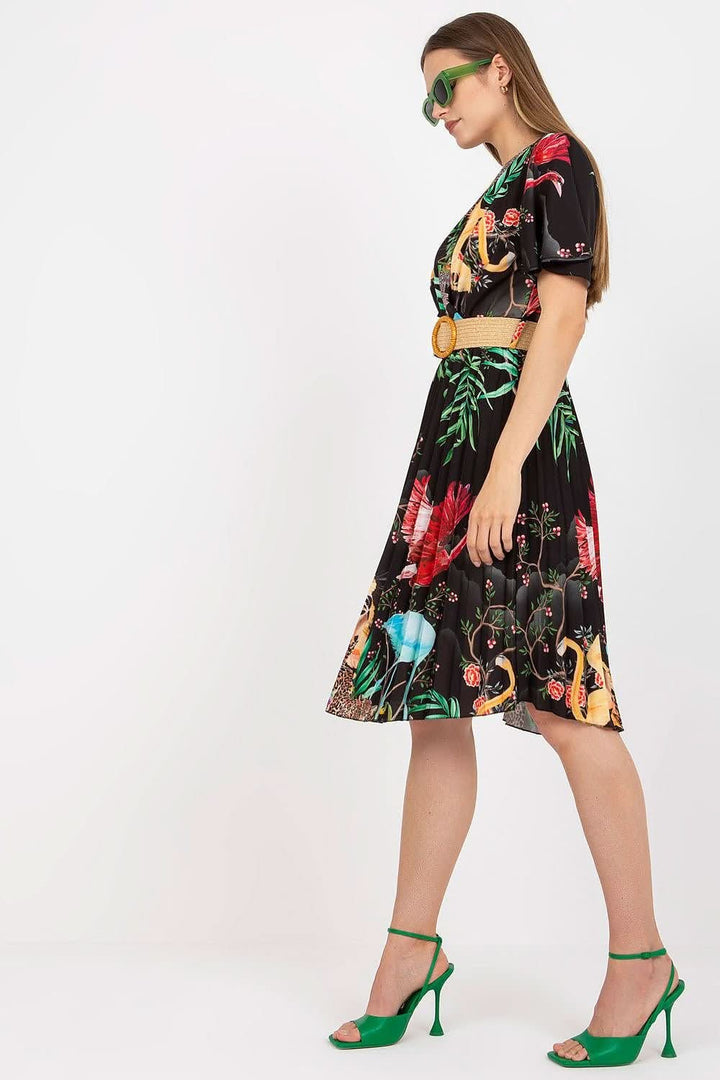 Elegant Summer Dress with Braided Belt, Pleated Bottom, and Envelope Neckline - Ludowika 