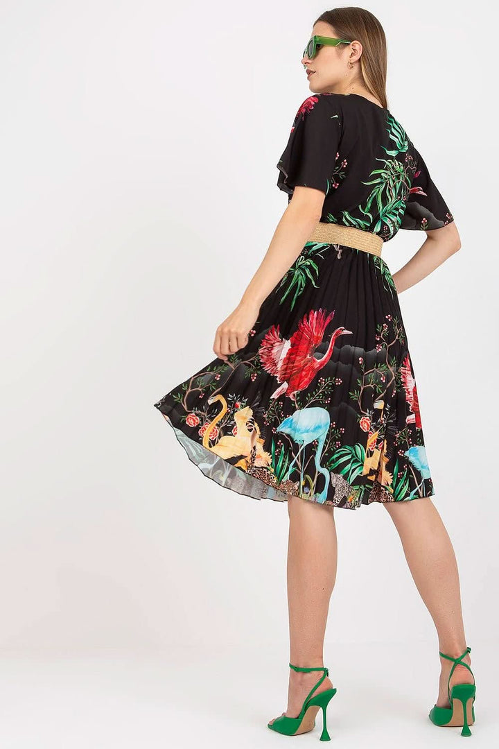 Elegant Summer Dress with Braided Belt, Pleated Bottom, and Envelope Neckline - Ludowika 