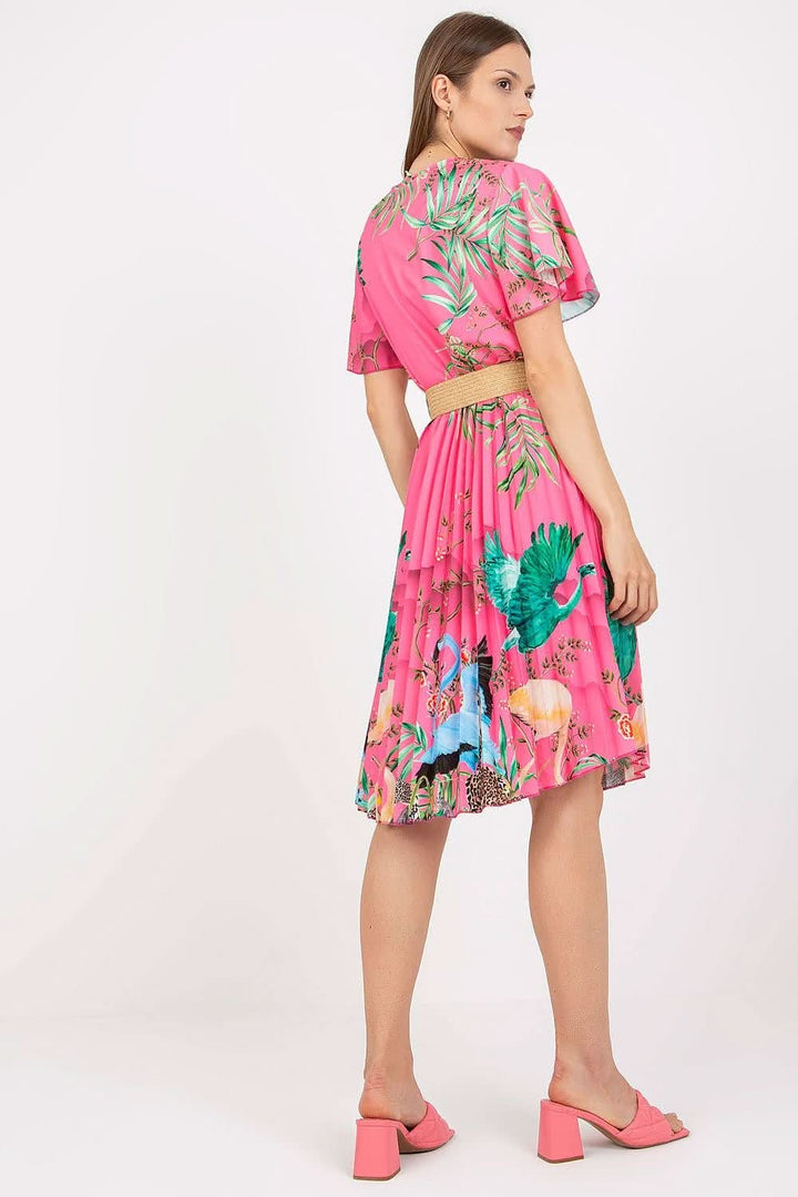 Elegant Summer Dress with Braided Belt, Pleated Bottom, and Envelope Neckline - Ludowika 