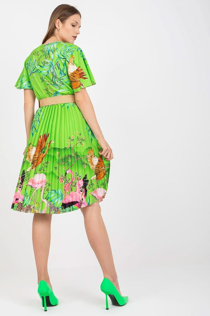 Elegant Summer Dress with Braided Belt, Pleated Bottom, and Envelope Neckline - Ludowika 