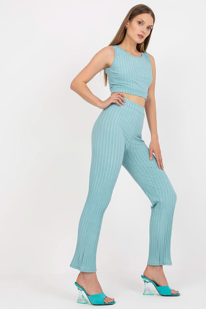 Women's Ribbed Top and High-Waisted Pants Set - Ludowika 