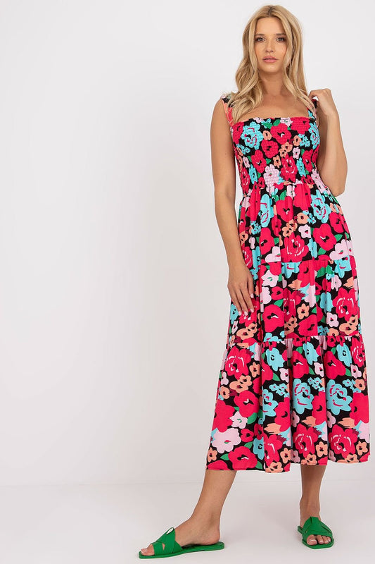 Floral Wide-Strap Summer Dress with Frill