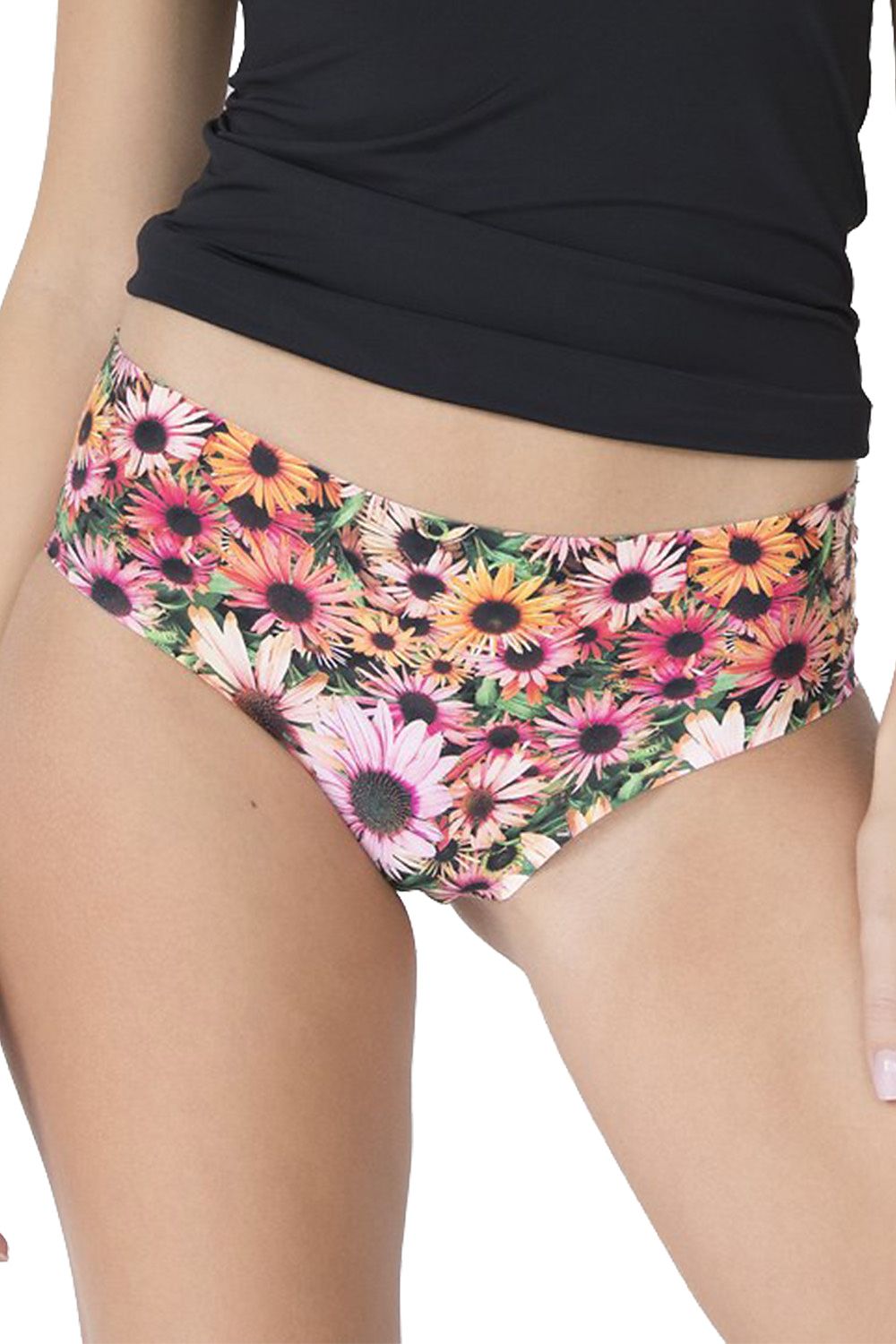 Classic High-Waisted Panties with Seamless Finish and Vibrant Floral Print