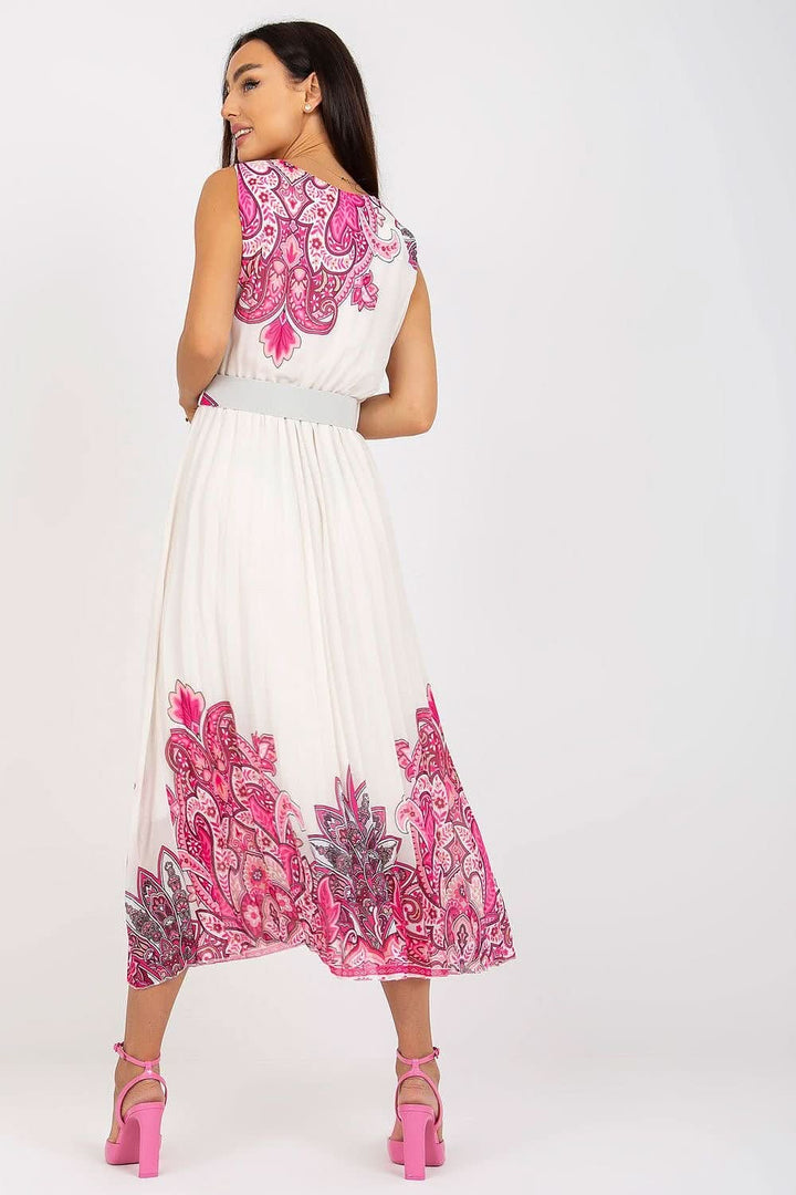Flared Sleeveless Summer Dress with Envelope Neckline and Pleated Bottom - Ludowika 