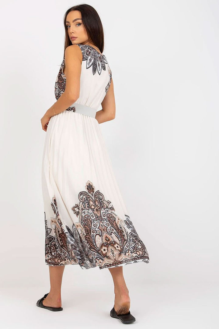Flared Sleeveless Summer Dress with Envelope Neckline and Pleated Bottom - Ludowika 