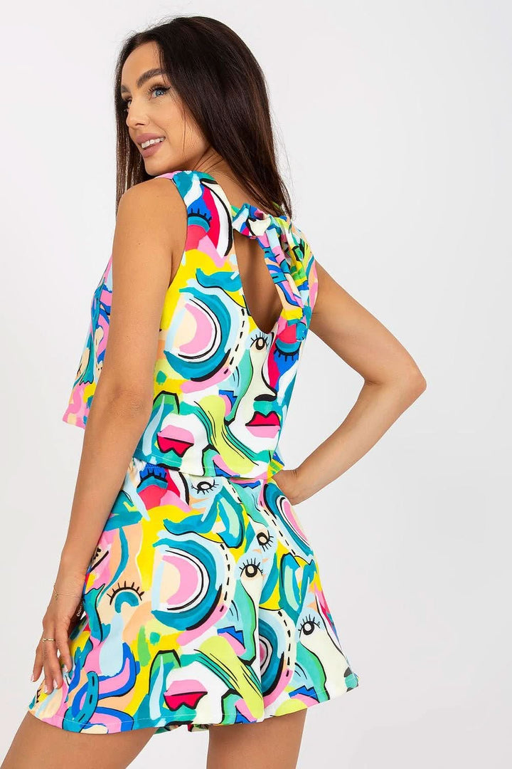 Colorful Women's High-Waisted Shorts and Sleeveless Top Set - Ludowika 