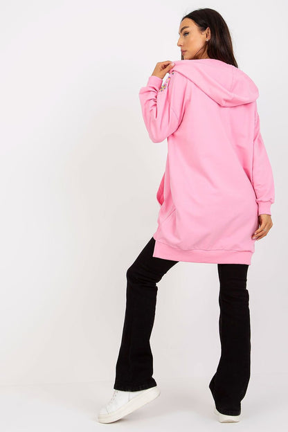 Long-Sleeved Zippered Sweatshirt with Hood and Embroidered Shoulders