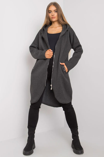 Elongated Zip-Up Sweatshirt with Hood and Side Pockets