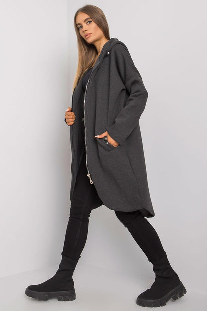 Elongated Zip-Up Sweatshirt with Hood and Side Pockets