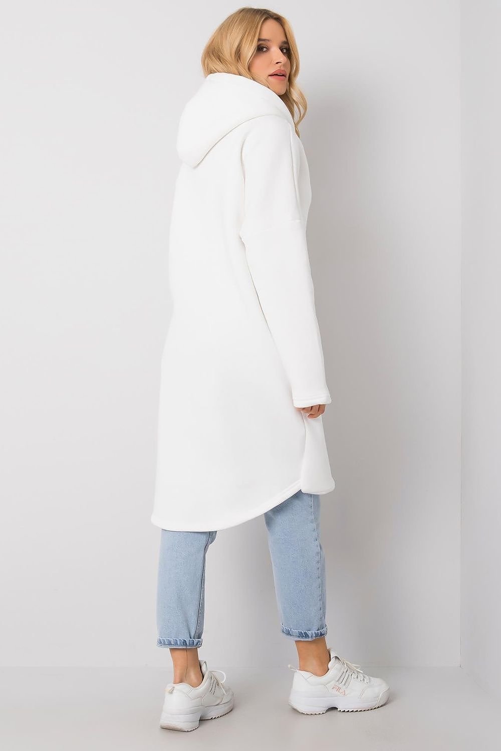 Elongated Zip-Up Sweatshirt with Hood and Side Pockets