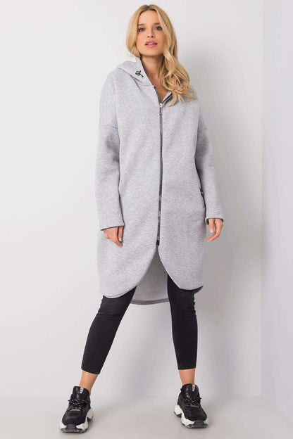 Elongated Zip-Up Sweatshirt with Hood and Side Pockets