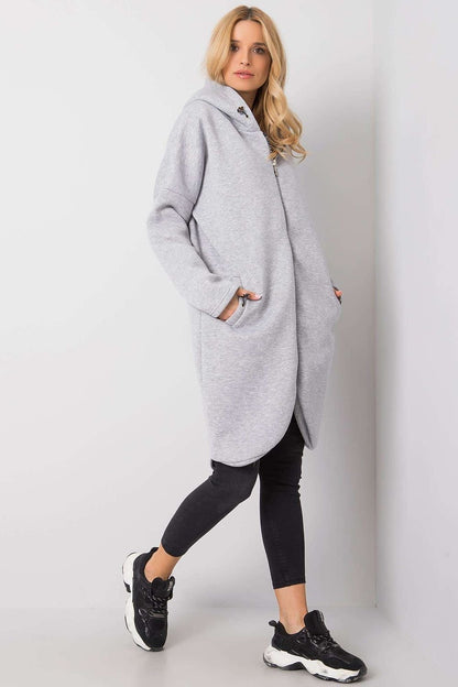 Elongated Zip-Up Sweatshirt with Hood and Side Pockets