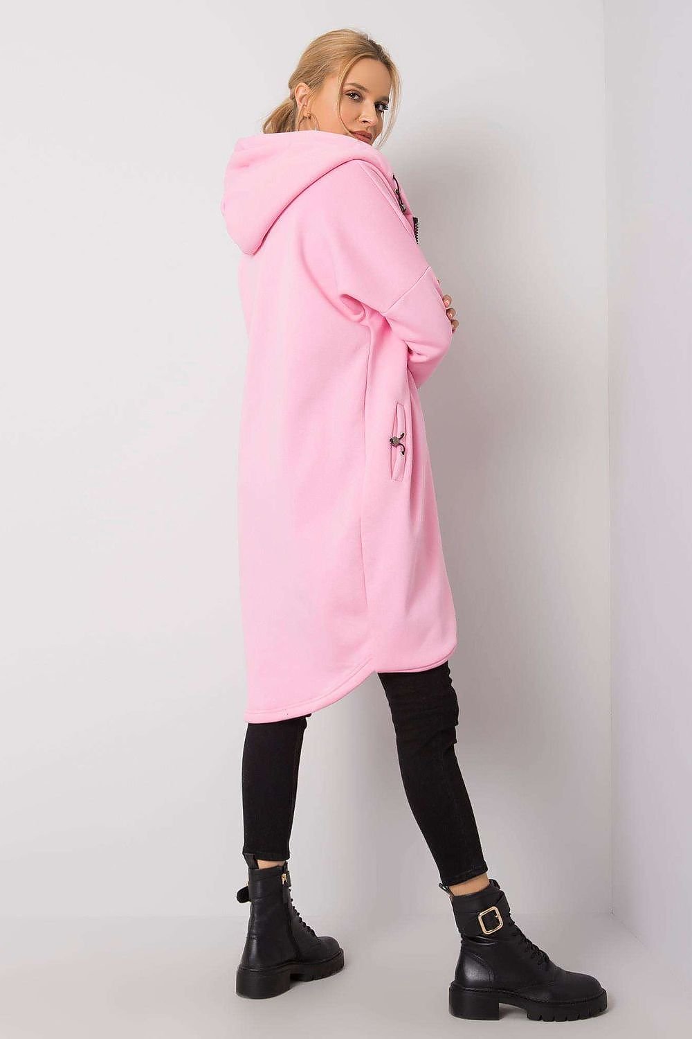 Elongated Zip-Up Sweatshirt with Hood and Side Pockets