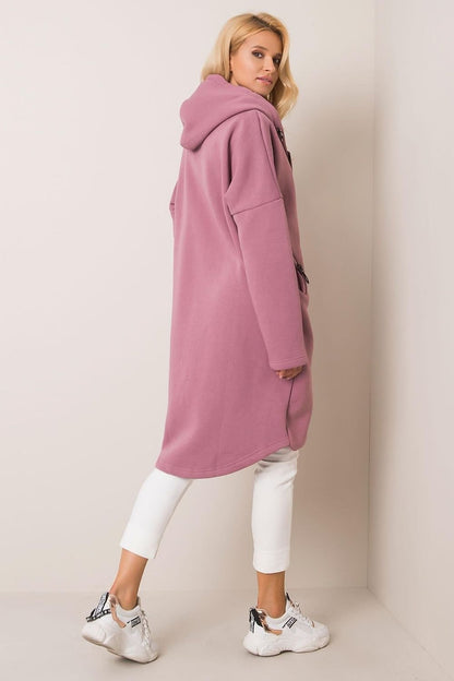 Elongated Zip-Up Sweatshirt with Hood and Side Pockets