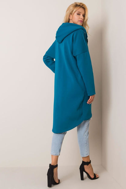 Elongated Zip-Up Sweatshirt with Hood and Side Pockets