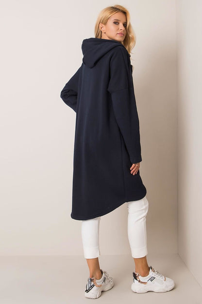 Elongated Zip-Up Sweatshirt with Hood and Side Pockets