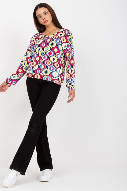 Heart Neckline Sweatshirt with Long Sleeves and Patterned Fabric