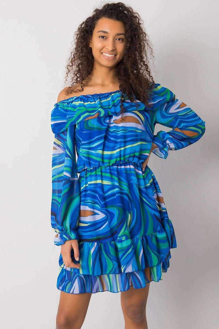 Long Sleeve Dress with Spanish Neckline and Frilled Bottom - Ludowika 