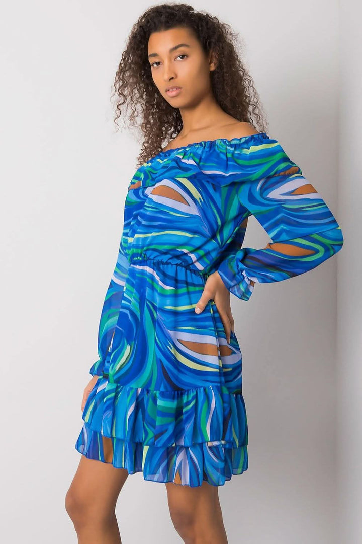 Long Sleeve Dress with Spanish Neckline and Frilled Bottom - Ludowika 