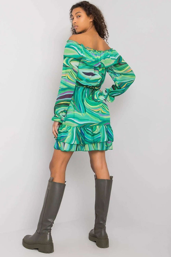 Long Sleeve Dress with Spanish Neckline and Frilled Bottom - Ludowika 