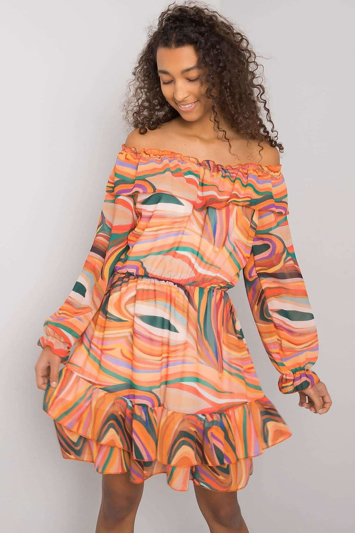 Long Sleeve Dress with Spanish Neckline and Frilled Bottom - Ludowika 