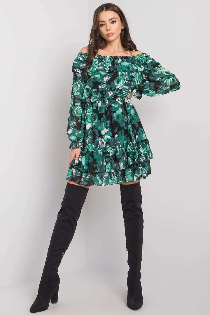 Long Sleeve Dress with Spanish Neckline and Frilled Bottom - Ludowika 